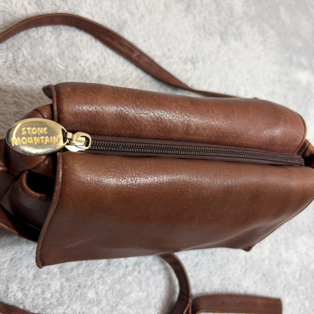 Stone Mountain Crossbody Bag Women's Brown Leather Double Flap With Zip Vintage - Picture 4 of 10